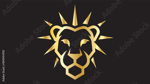 Majestic Golden Lion Head Logo with Sunburst Mane on Dark Background