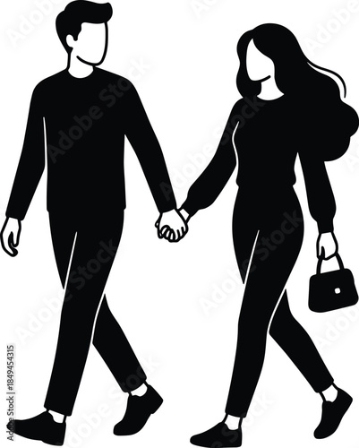 Couple silhouette illustration of man and woman holding hands walking together symbolizing love relationship companionship lifestyle romance unity connection togetherness