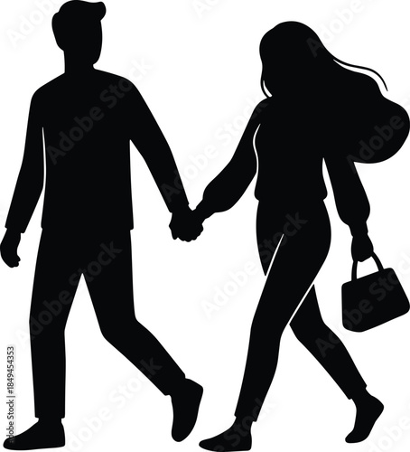 Couple silhouette vector illustration of man and woman holding hands walking together representing love relationship companionship modern lifestyle romance unity