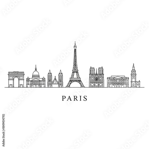 Paris Skyline Silhouette Featuring Iconic Landmarks.