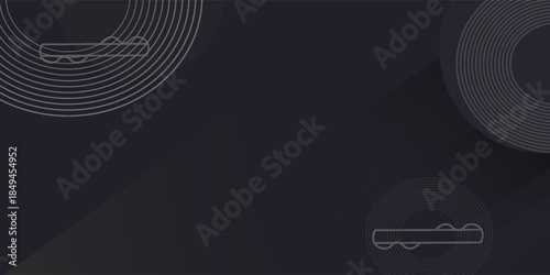 Geometric decorative background in Asian style for web, app, landing. Modern dynamic editable abstract geo different shapes such gold lines, semicircle in random order. Minimalist dark wallpaper.