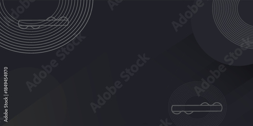Geometric decorative background in Asian style for web, app, landing. Modern dynamic editable abstract geo different shapes such gold lines, semicircle in random order. Minimalist dark wallpaper.