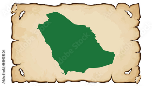 Vintage Saudi Arabia Map Vector with Dark Green Land on Aged Paper