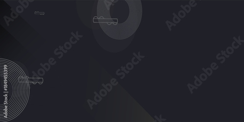 Geometric decorative background in Asian style for web, app, landing. Modern dynamic editable abstract geo different shapes such gold lines, semicircle in random order. Minimalist dark wallpaper.