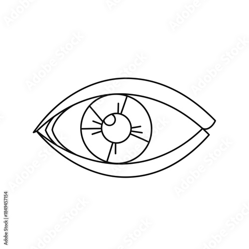 A minimalist line drawing of a human eye, showcasing the iris, pupil, and surrounding eyelid.