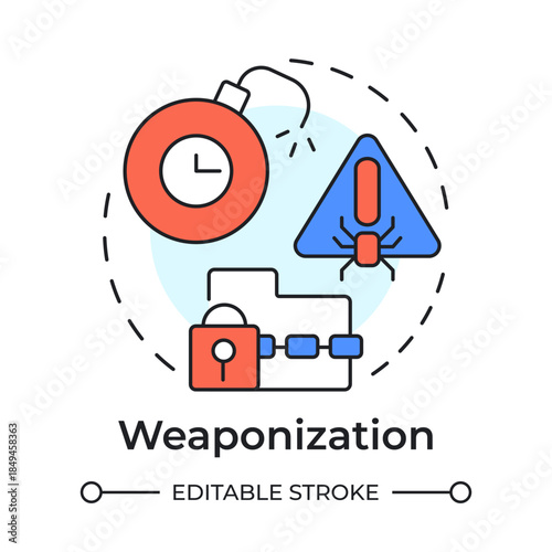 Weaponization multi color concept icon. Hacking attack, security issue. Data encryption, malware virus. Round shape line illustration. Abstract idea. Graphic design. Easy to use in brochure