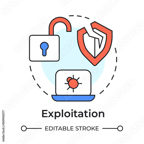 Exploitation multi color concept icon. System vulnerability. Data encryption, secure connection. Round shape line illustration. Abstract idea. Graphic design. Easy to use in brochure, booklet