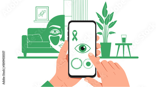 A person holding a smartphone with a healthcare application open in a living room