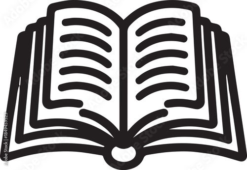 Black book icon with white pages and a bookmark in a clean vector illustration