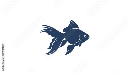 Elegant Silhouette of a Goldfish Swimming Gracefully on a Clean White Background, Perfect for Aquatic Themes and Pet Lover Designs