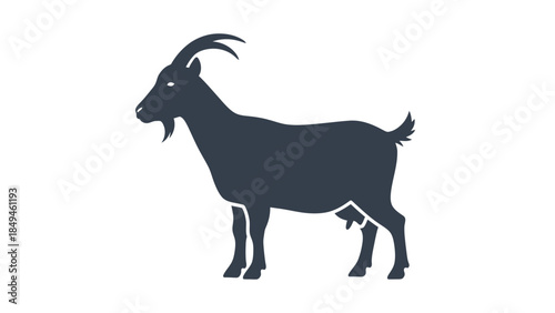 Illustration of a dark silhouette of a goat with horns and udder against a white background