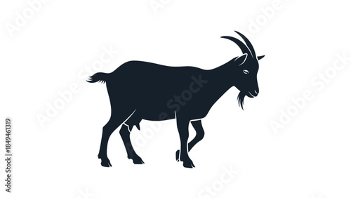 Silhouette of a Goat, a Common Farm Animal Known for its Distinctive Horns and Beard