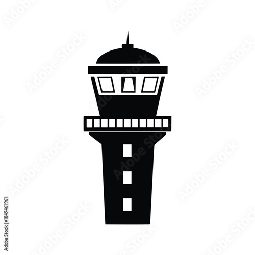 Airport Air Traffic Control Tower Vector Silhouette Icon