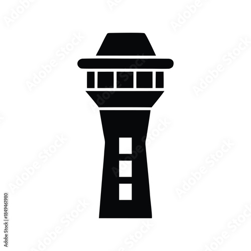 Airport Air Traffic Control Tower Vector Silhouette Icon