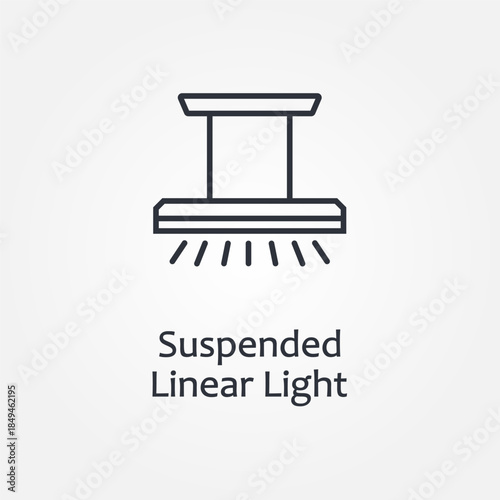 Vector illustration of modern island ceiling lamp. Flat icon of suspended linear light. Home and office lighting. Isolated object on white background.