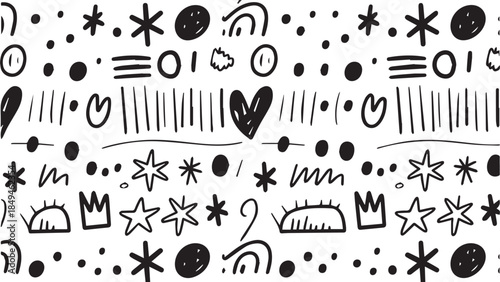 Whimsical Doodle Symbol Set – Stars, Crowns, Hearts, Moons, Clouds, and Abstract Shapes for Creative Design