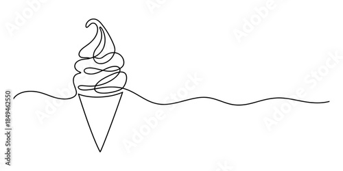 Continuous single line art illustration of a soft serve ice cream cone Vector, illustration