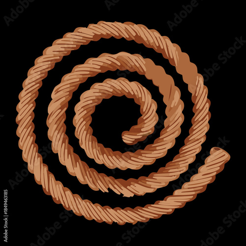Spiral coiled thick brown rope for rock climbing safety and heavy duty industrial marine or farm work