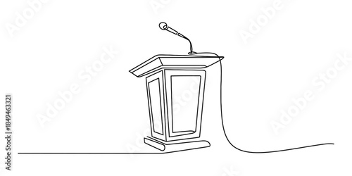 A simple line drawing of a presentation podium with a microphone Vector, illustration