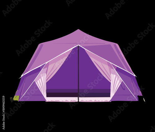 Modern purple camping tent for night outdoor adventure and forest hiking trip equipment vector illustration design