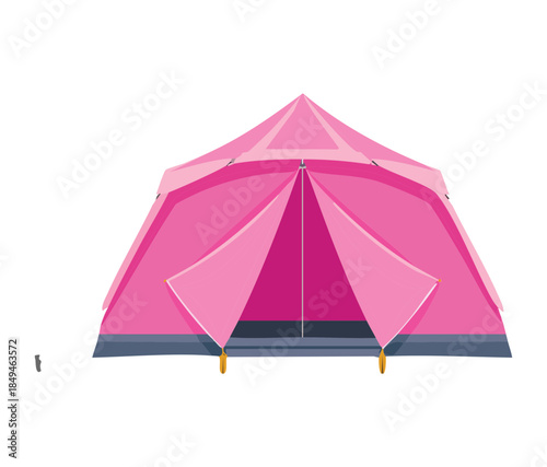 Pink camping tent illustration for outdoor adventure and family vacation gear vector graphic on white floor