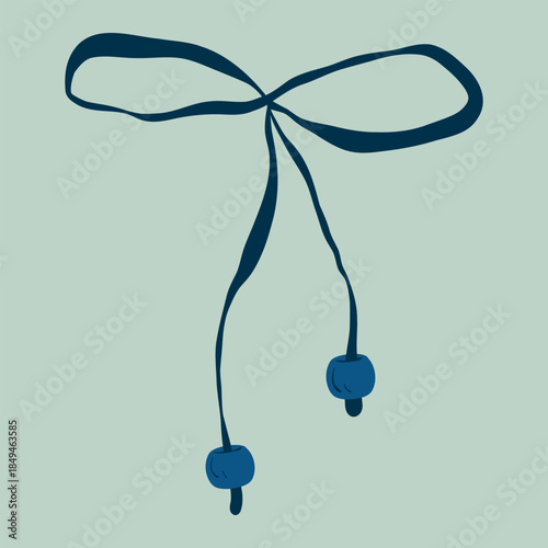 Long ribbon bow, ribbon illustration. Tassel bow vector, decorative long tail ribbon. Bow with tassels, elegant ribbon