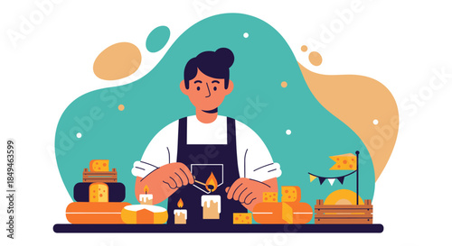 Cartoon Baker Preparing Sweet Treats.