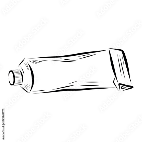 Squeezed cosmetic cream tube illustration. Hand-drawn ointment tube vector. Blank cosmetic tube, beauty product drawing