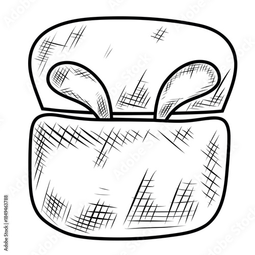 Earbuds in charging case illustration. In-ear headphones stored in case vector. Hand-drawn earbud case design, storage, charging