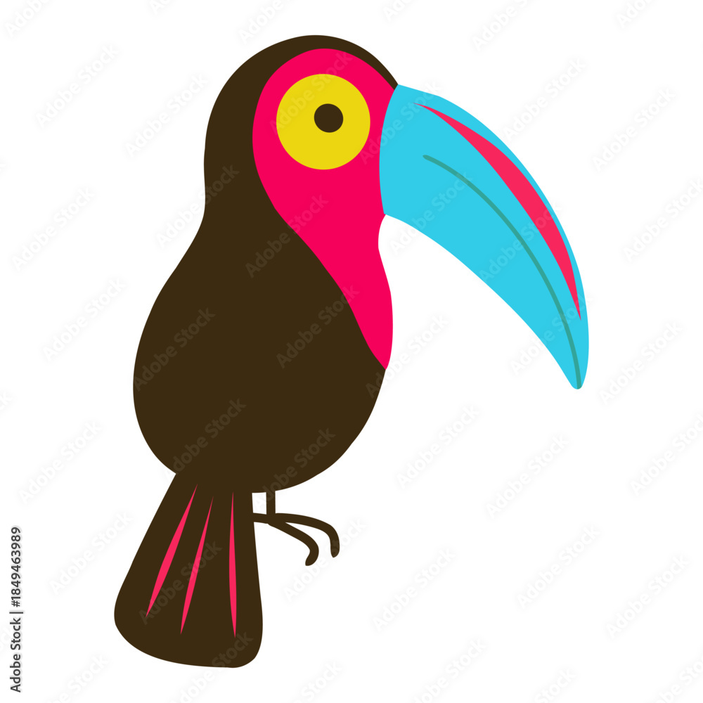 Obraz premium Toucan vector illustration, hand drawn cartoon illustration of toucan bird. Toucan illustration for cards, designs, invitations, logos.