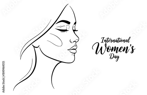 International women's day illustration with woman's face and text