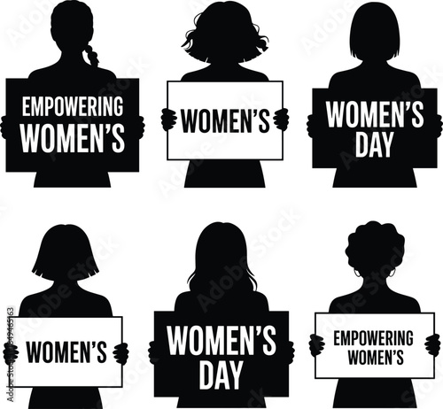 Silhouettes of women holding signs celebrating international women s day and empowerment