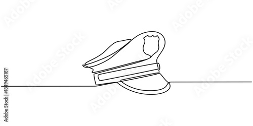Captain sailor Hat one line drawing, one continuous line drawing of police hat, vector Illustration.