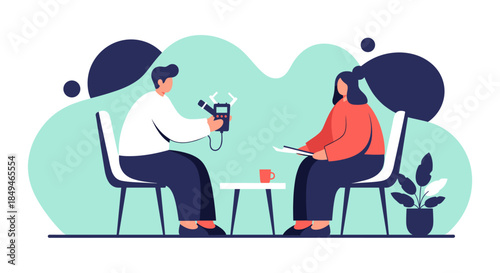 Man and Woman Sitting and Discussing.