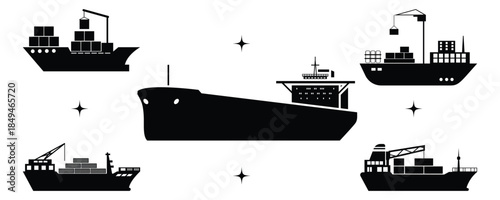 Cargo Ship Silhouette set