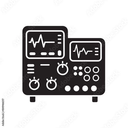 ECG Machine Displaying Heartbeat Waveform Black and White Icon