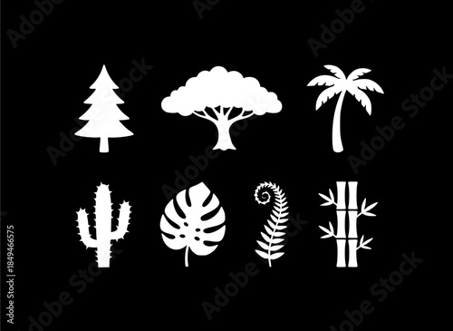 Collection of various tree and plant silhouettes for design projects