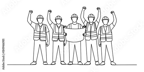 Construction workers showing solidarity with blueprints Vector, illustration