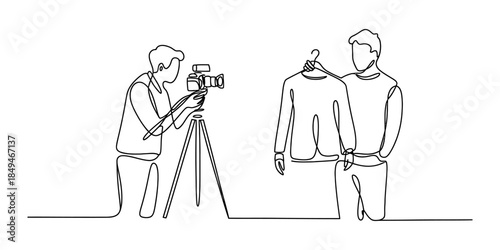 Filmmaker captures a person holding a sweater on a hanger Vector, illustration