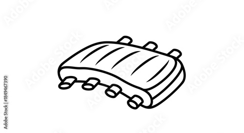 Simple Line Drawing of Pork Ribs on a White Background