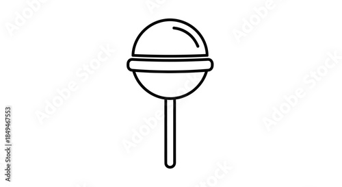 Minimalist Black And White Line Art Icon Of A Sweet Round Lollipop On A Stick With Pixelated Edges On A White Background
