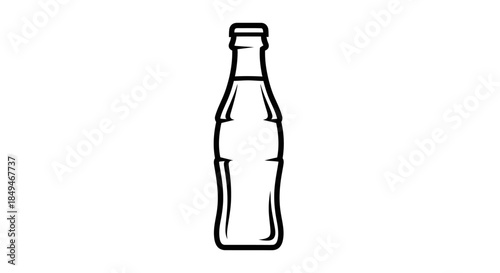 Minimalist Black Line Drawing Icon Of A Classic Glass Soda Bottle Centered On A Clean White Background Suitable For Vector Designs And Beverage Logos