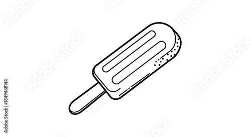 Minimalist Black And White Line Art Sketch Of A Summer Popsicle Treat With Stick And Indented Design Isolated On White Background
