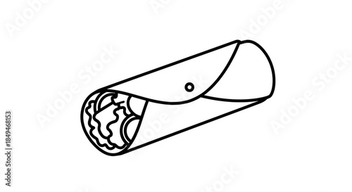 Minimalist Black And White Line Art Illustration Of A Burrito Or Wrap With Visible Filling On A Plain White Background Design Element