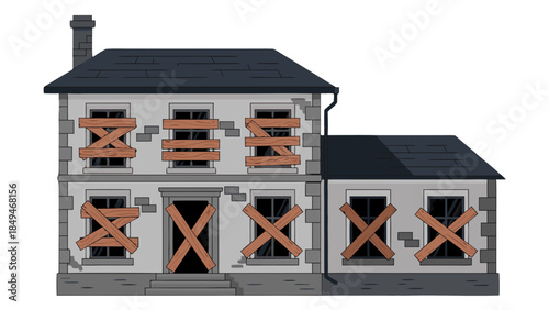 Abandoned House with Boarded Up Windows