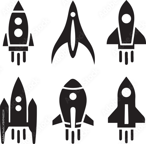 Space Rocket Silhouette Vector, Rocket Ship Icon Black Silhouette