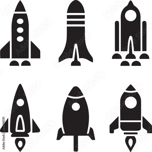 Space Rocket Silhouette Vector, Rocket Ship Icon Black Silhouette