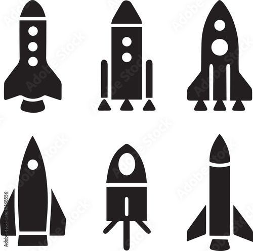 Space Rocket Silhouette Vector, Rocket Ship Icon Black Silhouette