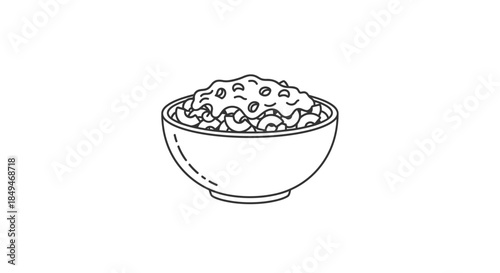 Line Art Drawing Of Macaroni Pasta Salad In A Bowl White Background