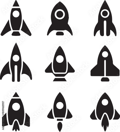 Space Rocket Silhouette Vector, Rocket Ship Icon Black Silhouette